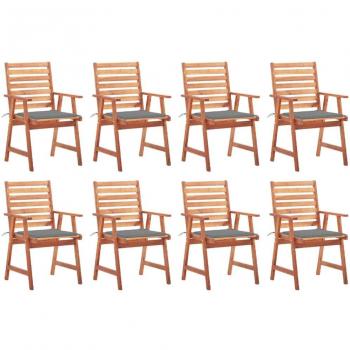 VidaXL - Conjunto de 8 sillas de comedor de jardín con cojines en madera maciza de acacia