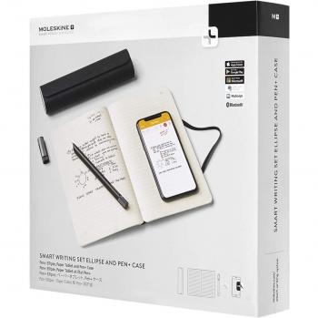 Moleskine - Set de Escritura Inteligente, Bolígrafo + Ellipse Smart Bolígrafo y Funda para Bolígrafo + Cuaderno con Tapa Dura Negra Apto para Uso con Bolígrafo Moleskine+, Hojas Rayadas, Color Negro