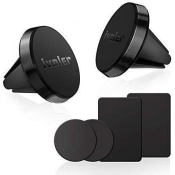 ivoler 2 Pack Soporte Móvil Coche, Iman Coche Móvil para Rejilla del Aire, 360°Rotación, Soporte Magnético para Smartphone, los télefonos móviles y Dispositivo GPS, Negro