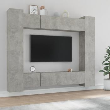 vidaXL Set de muebles para TV 8 piezas madera contrachapada gris hormigón 80 x 30 x 30 cm, Mueble de Salón, Mueble TV, Mueble Televisor, Mesa de TV
