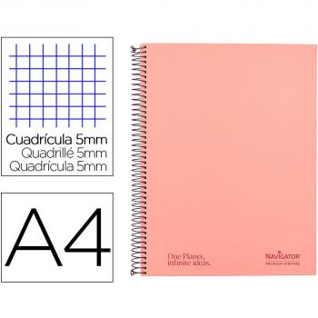 Navigator A4 - Cuaderno espiral micro tapa forrada 120h cuadro 5mm rosa