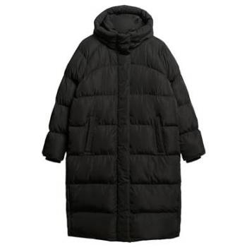 Superdry Women's Longline Hooded Puffer Jacket Black - Size: 12