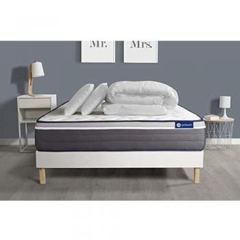 Pack Colchón 140 x 190 cm con Muelles Ensacados y Viscoelástica - Altura: 26 cm - Color Blanco - Incluye Almohadas