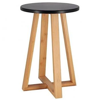 Taburete Tendance con patas de bambú y tapa de MDF negro, dimensiones 30x30x43cm