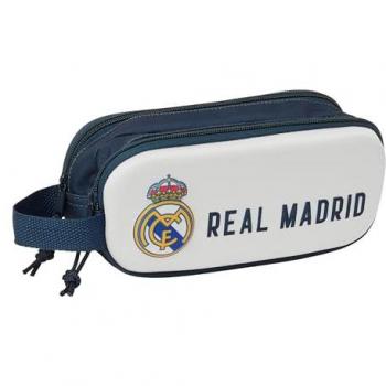 Portatodo Doble 3D Real Madrid, Estuche Infantil, 21x6x8 cm, Color Blanco/Azul Marino, Cómodo y Versátil
