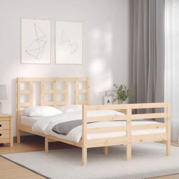 Cama de matrimonio con cabecero doble pequeño en madera maciza color marrón Vidaxl