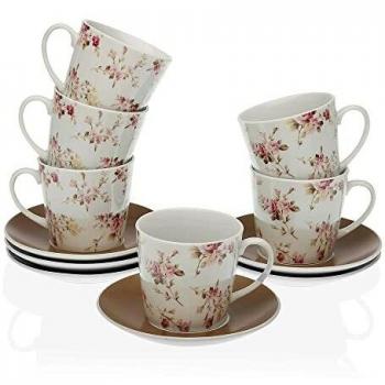 Juego de 6 Tazas de Té con Plato Maggie Porcelana
