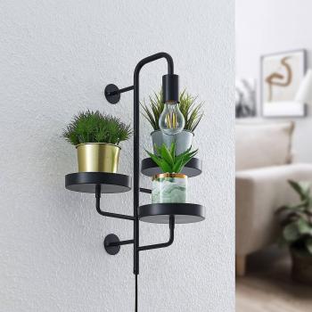 Aplique de pared moderno 'Hanjo' en negro, hecho de metal, para salón y comedor, con 1 llama E27