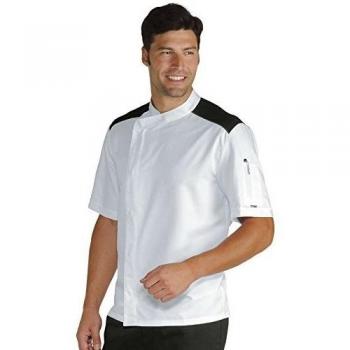 Isacco Chaqueta Cocinero Malaga – Isacco blanco + negro, color blanco + negro, XL, 100% algodón, media manga