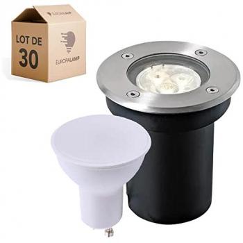 Lote de 30 focos empotrables redondos de acero inoxidable 304 para exterior IP65 + bombilla GU10 5W blanco frío 6000K