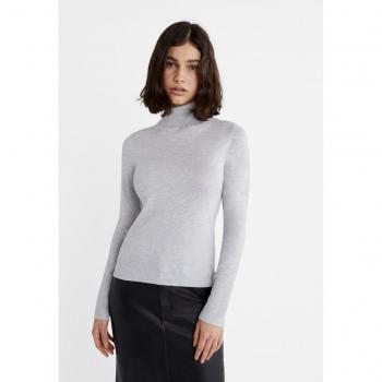 Stradivarius Women's Grey Melange High Neck Knit Jumper Size M