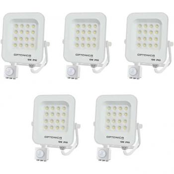 Juego de 5 Proyectores LED con Detector Blanco 10W IP65 Impermeable 900 lm Blanco Natural 4500K