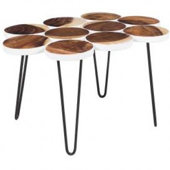 Mesa Auxiliar de Madera Maciza con Patas de Horquilla de Metal Negro Estilo Industrial Rústico Tijuana