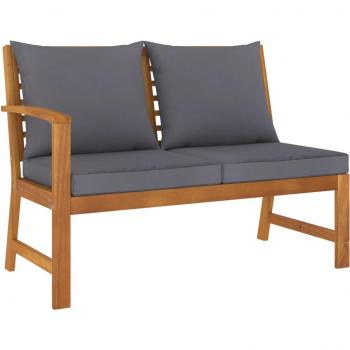 Banco de jardín de Acacia gris macizo con almohada, 114,5 cm, madera de acacia y cojines gris oscuro