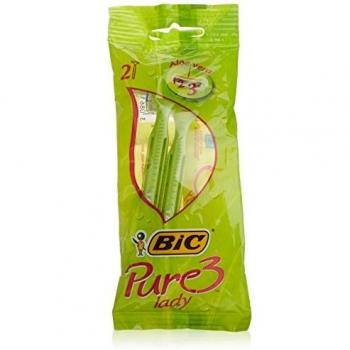 Pack de 2 Maquinillas de Afeitar Bic Pure 3 para Mujer con Hojas Triple y Áloe Vera