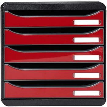 Exacompta 3097218D - Módulo individual con 5 cajones para documentos A4+, ultra-rígido, cajones abiertos, con stop de seguridad - 347x278x271 mm - BIG-BOX PLUS - Negro/rojo carmín brillante