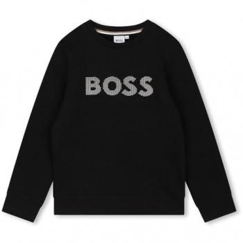 BOSS Kidswear - Sudadera de niño de algodón con logo frontal, color azul marino, 100% algodón, diseño clásico con cuello redondo y puños acanalados