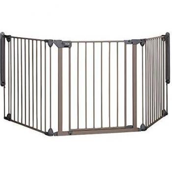 Safety 1st Modular Barrera de seguridad metalica para escaleras,Reja de Protección para chimenea 3 m, 3 Paneles, Plegable y Adaptable, color Gris
