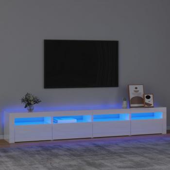 Mueble de TV con luces LED 240x35x40 cm, Mueble de Salon, Mesa de TV, Blanco Brillante