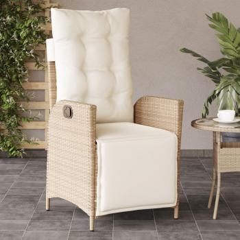 Silla de jardín reclinable con reposapiés Beige Polyrattan