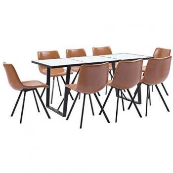 vidaXL Juego Comedor 9 Piezas de Cuero Sintético Mobiliario Decoración Interior Casa Hogar Robusto Duradero Resistente Funcional Práctico Útil Coñac
