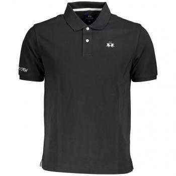La Martina Black Cotton Polo Shirt - M, Male, Black, Size: M, Black Cotton Polo Shirt with Embroidery