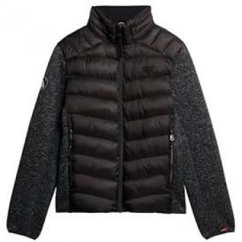 Superdry Storm Knit Hybrid Padded Jacket with Hood - Black - Men's Size M