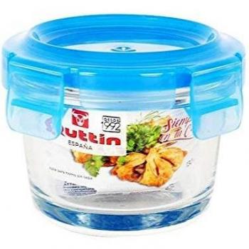 Quttin 105277 Fiambrera Hermética Redonda Cristal, Azul, Talla única