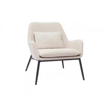 Sillón moderno de tejido efecto aterciopelado beige y metal negro MAXINE