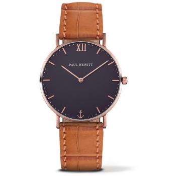 Reloj Paul Hewitt Unisex PH-SA-RSTB16M (39mm) - Caja de acero inoxidable, diámetro de 39 mm, correa de piel marrón, esfera blanca con índices en negro, resistente al agua hasta