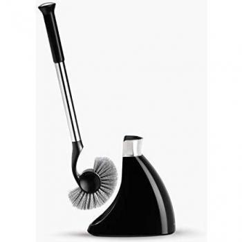 simplehuman BT1084 Toilet Brush with Holder, Stiff Outer Bristles, Drip-Free Design, Easy to Store, Removable Brush Head, Stainless Steel Rod, Black Plastic