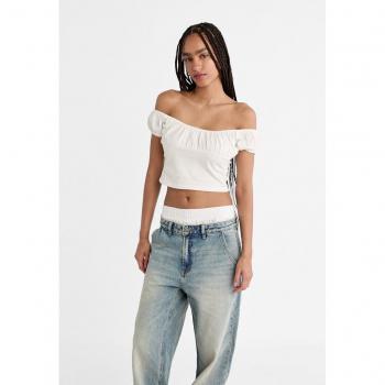 Ruched White T-shirt Size L