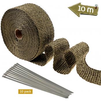 TedGem Cinta de escape Cinta Anticalorica Escape Aislante de Fibra, Rollo de Cinta 10m Aislante para Tubo de Escape Anticalor + 10x Bridas 20cm Cable Lazos para Coche Motocicleta