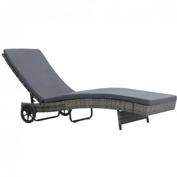 Tumbona con ruedas y cojín de ratán sintético gris antracita vidaXL, ideal para jardín, playa, piscina y terraza