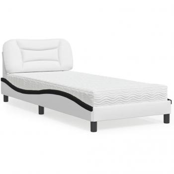 Cama con colchón de cuero sintético blanco y negro 90x200 cm Vidaxl
