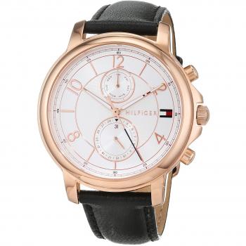 Reloj Tommy Hilfiger Sophisticated Sport para mujer, correa de piel negra y caja de acero rosado 1781817