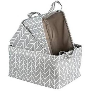 Set de 3 Cestas de Poliéster Gris/Blanco - Organizador Práctico y Elegante (38x28x20 / 35x25x18 / 32x22x16 cm)