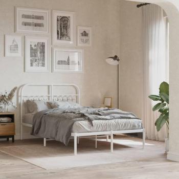 Cabecero de metal blanco 120x190 cm con estructura de cama de metal, diseño moderno y elegante, ideal para habitaciones pequeñas, fácil de montar y resistente