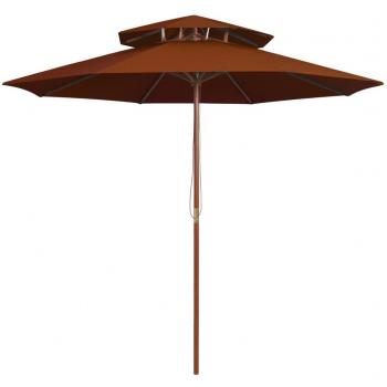 Sombrilla de dos pisos 270x270 cm con palo de madera en color verde, crema y antracita