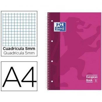 Bloc espiral oxford tapa extradura microperforado din a4 80 hojas cuadros 5 mm color fucsia.