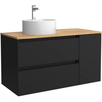 Mueble de baño Bequia con encimera y lavabo posar, coqueta, 1 puerta, color negro, dimensiones 90x45x56 cm
