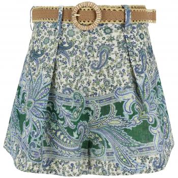 Zimmermann Women's Paisley Print Linen Shorts in Green | Size 1 | 7453ASS242GRPA