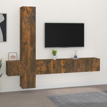vidaXL Set de muebles para TV 5 piezas madera contrachapada roble ahumado 80 x 30 x 30 cm, Mueble de salón, Mueble TV, Mesa de TV, Mueble televisor