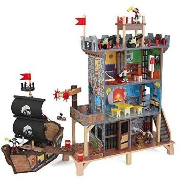 KidKraft- Juego de madera para niños con barco pirata y figuras de acción incluidas, Pirate's Cove