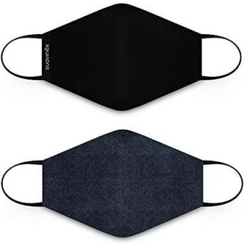 SUAVINEX, Mascarillas Adultos 10 Años Higiénicas Reutilizables Certificadas y Homologadas. 3 Capas. 25 Ciclos de Lavado. Fabricadas en España, 2 Unidades, Denim y Negra 30 g