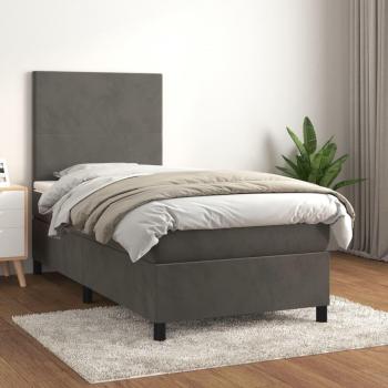 Cama box spring blanda con colchón gris oscuro 90x200 cm Terciopelo