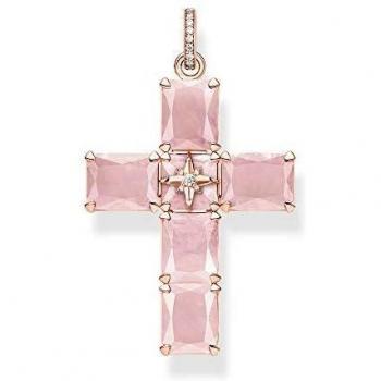 Colgante Cruz con Piedras Grandes Rosa y Estrella de Plata Bañado en Oro de 18k - Thomas Sabo