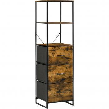 Estantería Librería con 3 Cajones de Tela Plegables para Oficina Estudio Dormitorio 44x40x155 cm Marrón Rústico