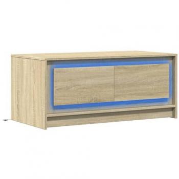 Mesa de centro con luces LED, madera de ingeniería roble Sonoma, mesa auxiliar, mesa de salón, mesa decorativa, mesa de sofá