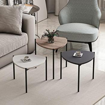 Set de 3 Mesas Nido Glamsbjerg Auxiliares Varios Tamaños Metal/Aglomerado Blanco/Roble/Antracita